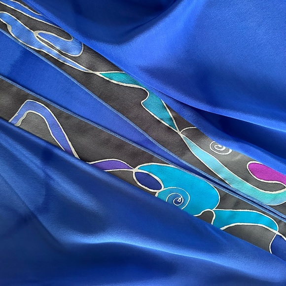 Vintage Maly Cohen Hand Painted Open Silk Blue Multicolor Vest - One Size - Picture 14 of 15